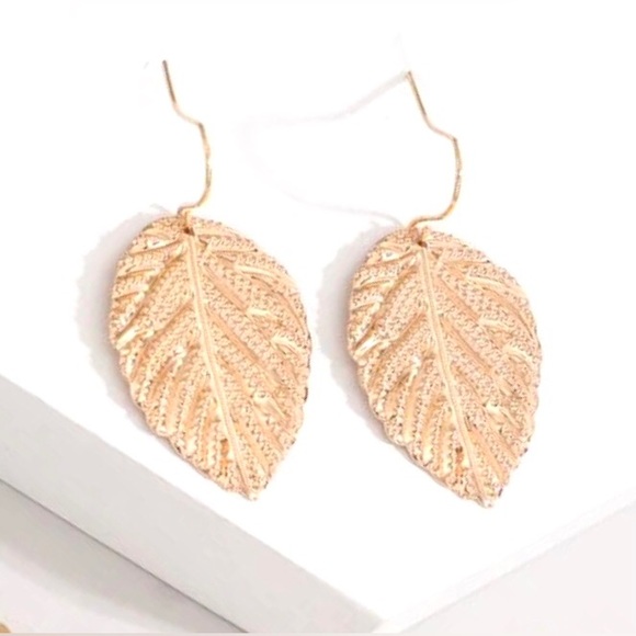 Golden Leaf Autumn Fall Textured Veined Leaves Nature Sparkly Boho Hippie Dangle - Picture 2 of 16